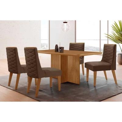 Conjunto Berlim Curvo 4 Lugares Tampo MDF com Cadeiras Estofadas Suede Marrom 120CM Móveis Rufato
