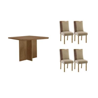 Conjunto de Jantar Berlim 4 Lugares Tampo MDF Cadeiras Suede Creme 90CM Móveis Rufato
