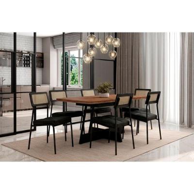 Conjunto de Jantar Átria 6 Lugares Tampo MDF Cadeiras Lux Preto 160CM Móveis Carraro