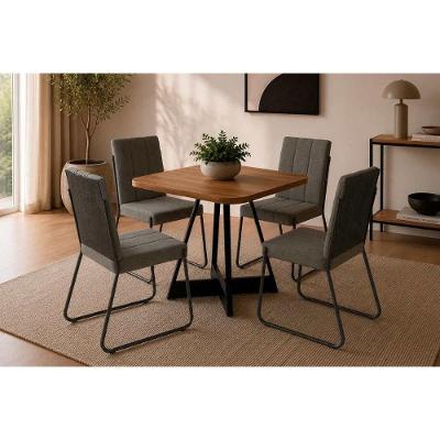 Conjunto de Jantar Átria 4 Lugares Tampo MDF com Cadeiras Corino Preto 90CM Móveis Carraro