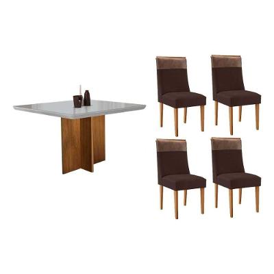 Conjunto Berlim Curvo 4 Lugares Tampo MDF com Bordas Arredondadas Off White 90CM Móveis Rufato
