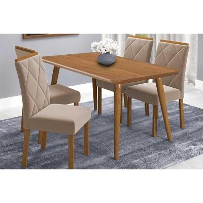 Conjunto Adele 4 Lugares Tampo MDP Cadeiras Linho Bege 130X80CM Cimol Móveis