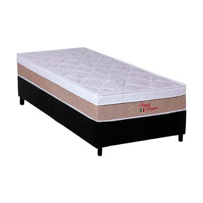 Cama Box com Colchão Solteiro Suede Black Euro Pillow Ortopédico Tecido Bege Orthoflex