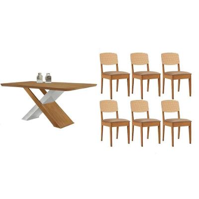 Conjunto de Jantar Imperatriz 6 Lugares Tampo MDF Bordas Arredondadas Linho Bege 180CM Móveis Rufato