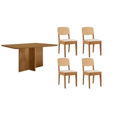 Conjunto de Jantar Berlim Curvo 4 Lugares Tampo MDF Suede Creme 120CM Móveis Rufato