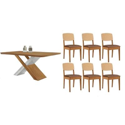 Conjunto de Jantar Imperatriz 6 Lugares Tampo MDF Bordas Arredondadas Capuccino 180CM Móveis Rufato