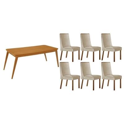 Conjunto de Jantar Havana 6 Lugares Tampo em MDF Curvo 180CM Creme Móveis Rufato