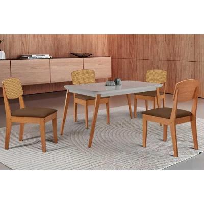 Conjunto de Jantar Havana 4 Lugares Tampo MDF com Bordas Arredondadas Off White 120CM Móveis Rufato