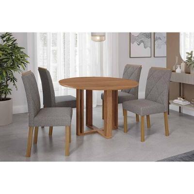 Conjunto de Jantar Flora 4 Lugares Tampo MDF Cadeiras Estofadas Amadeirado 109CM Cimol Móveis