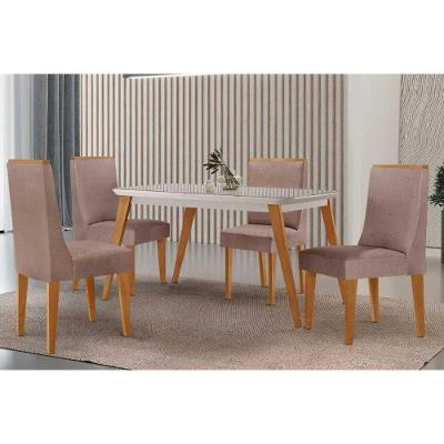 Conjunto de Jantar Havana 4 Lugares Tampo MDF com Bordas Arredondadas Off White 120CM Móveis Rufato
