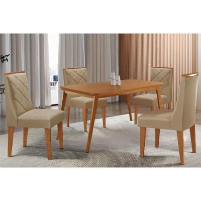 Conjunto de Jantar Havana 4 Lugares Tampo MDF Cadeiras Estofadas Bege 120CM Móveis Rufato