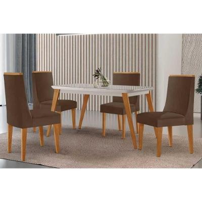 Conjunto de Jantar Havana + Dakota 4 Lugares Tampo MDF Off White 120CM Móveis Rufato