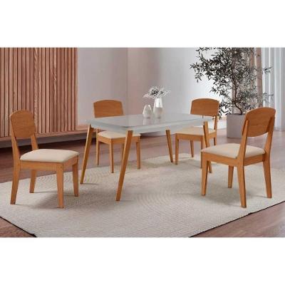 Conjunto de Jantar Havana 4 Lugares Tampo MDF Bordas Arredondadas Off White 120CM Móveis Rufato