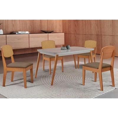 Conjunto de Jantar Havana 4 Lugares Tampo MDF Bordas Arredondadas Off White 120CM Móveis Rufato