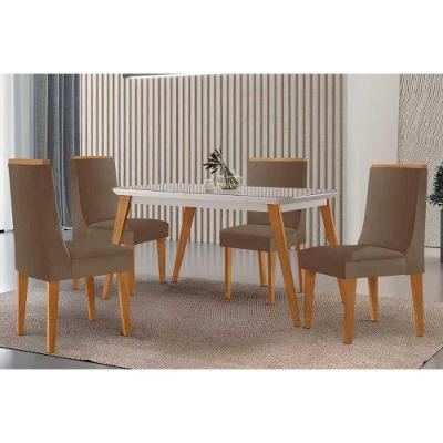 Conjunto de Jantar Havana 4 Lugares Tampo em MDF Off White 120CM Móveis Rufato