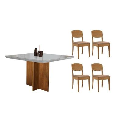 Conjunto de Jantar Berlim Curvo 4 Lugares Tampo MDF Bordas Arredondadas Off White 90CM Móveis Rufato