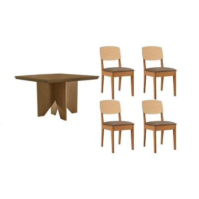 Conjunto de Jantar Nevada 4 Lugares Tampo MDF Cadeiras Estofadas Suede Capuccino 90CM Móveis Rufato