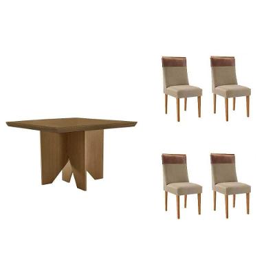 Conjunto de Jantar Nevada 4 Lugares Tampo MDF Curvo Capuccino 90CM Móveis Rufato