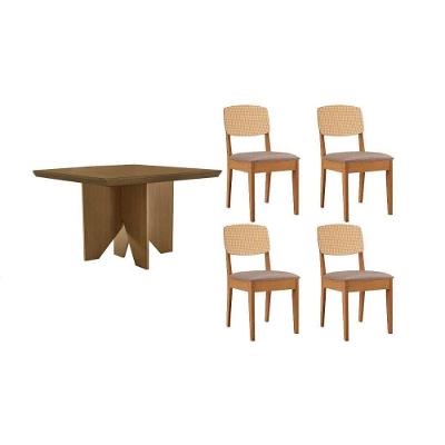 Conjunto de Jantar Nevada 4 Lugares Tampo MDF Curvo Linho Capuccino 90CM Móveis Rufato