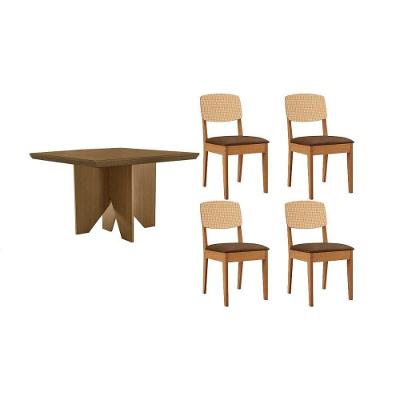 Conjunto de Jantar Nevada 4 Lugares Tampo MDF Cadeiras Suede Marrom 90CM Móveis Rufato