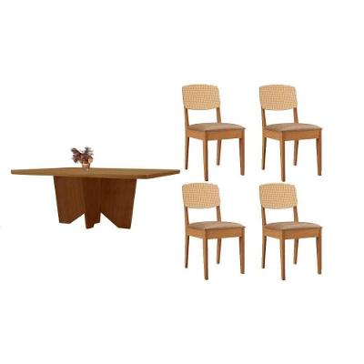 Conjunto de Jantar Nevada 4 Lugares Tampo MDF Bordas Arredondadas Linho Bege 120CM Móveis Rufato