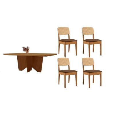 Conjunto de Jantar Nevada 4 Lugares Tampo MDF Bordas Arredondadas Marrom 120CM Móveis Rufato