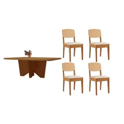Conjunto de Jantar Nevada 4 Lugares Tampo em MDF com Bordas Arredondadas Suede Creme 120CM Móveis