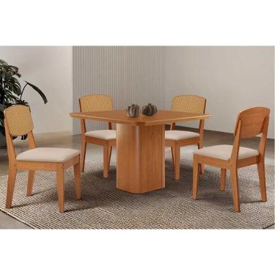Conjunto de Jantar Maldivas Curvo 4 Lugares Tampo MDF Bordas Arredondadas Creme 90CM Móveis Rufato