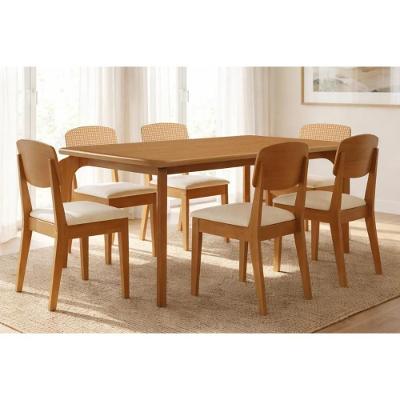 Conjunto de Jantar Londrina 6 Lugares Tampo MDF Bordas Arredondadas Suede Creme 180CM Móveis Rufato