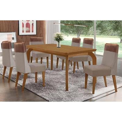 Conjunto de Jantar Londrina 6 Lugares Tampo MDF Bordas Arredondadas Capuccino-Linho Bege 180CM