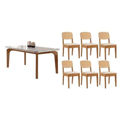 Conjunto de Jantar Londrina 6 Lugares com Tampo em MDF e Vidro Curvo Off White 180CM Móveis Rufato