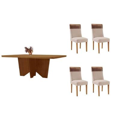 Conjunto de Jantar Nevada 6 Lugares Tampo MDF Bordas Arredondadas Creme 180CM Móveis Rufato