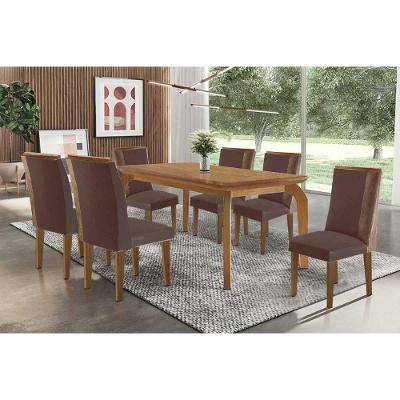 Conjunto de Jantar Londrina 6 Lugares Tampo MDF Bordas Arredondadas Capuccino-Suede Marrom 180CM