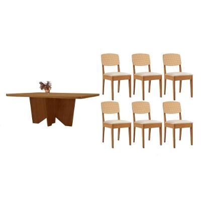 Conjunto de Jantar Nevada 6 Lugares Tampo MDF Bordas Arredondadas Creme 180CM Móveis Rufato