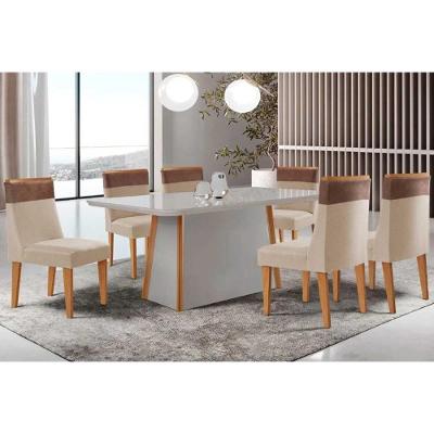 Conjunto de Jantar Tilia 6 Lugares Tampo em Vidro Suede Off White 180CM Móveis Rufato