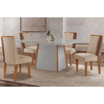 Conjunto de Jantar Tilia 4 Lugares Tampo em Vidro Curvo com Estrutura MDF Off White 120CM Móveis