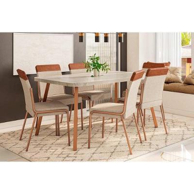 Conjunto de Jantar Stellar 6 Lugares Tampo MDF Cadeiras Caramelo 160CM Móveis Carraro