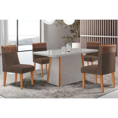 Conjunto de Jantar Tilia 4 Lugares Tampo em Vidro Curvo com Cadeiras Suede Marrom 120CM Rufato