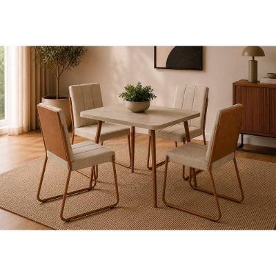 Conjunto de Jantar Stellar 4 Lugares Tampo em MDF Cadeiras Estofadas Rosê 120CM Móveis Carraro