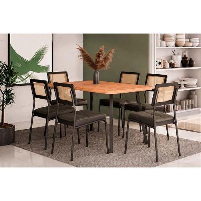 Conjunto de Jantar Stellar 6 Lugares Tampo MDF Cadeiras Lux Preto 160CM Móveis Carraro