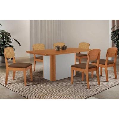 Conjunto de Jantar Pietá 6 Lugares Tampo MDF Bordas Arredondadas Suede Marrom 180CM Móveis Rufato