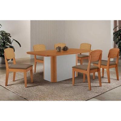 Conjunto de Jantar Pietá 6 Lugares Tampo MDF Bordas Arredondadas Suede Capuccino 180CM Móveis Rufato