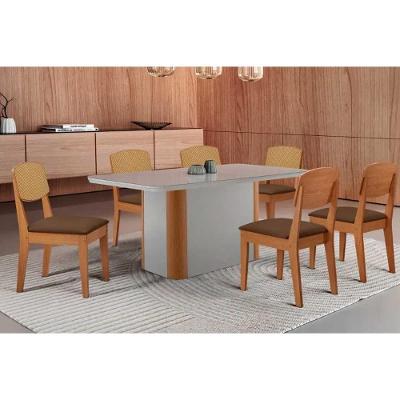 Conjunto de Jantar Pietá 6 Lugares com Tampo em MDF e Vidro Curvo Off White 180CM Móveis Rufato