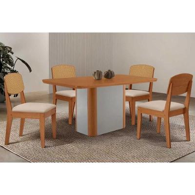 Conjunto de Jantar Pietá 4 Lugares Tampo MDF Bordas Arredondadas Suede Creme 120CM Móveis Rufato