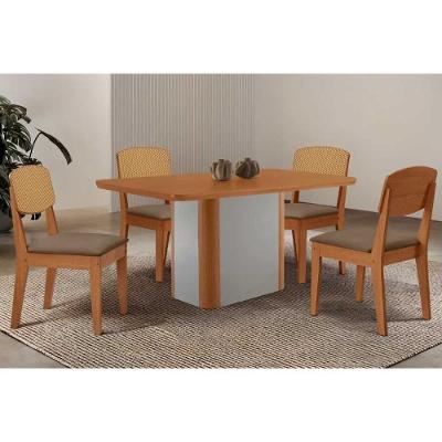 Conjunto de Jantar Pietá 4 Lugares Tampo MDF Bordas Arredondadas Suede Capuccino 120CM Móveis Rufato