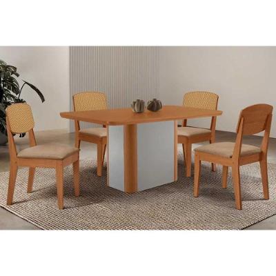 Conjunto de Jantar Pietá 4 Lugares Tampo MDF Bordas Arredondadas Off White 120CM Móveis Rufato