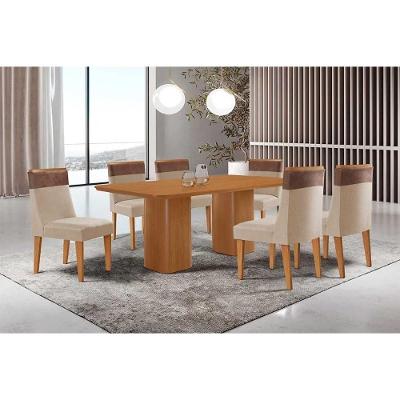 Conjunto de Jantar Maldivas 6 Lugares Tampo MDF com Cadeiras Estofadas Suede Creme 180CM Móveis