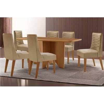 Conjunto de Jantar Nevada 6 Lugares Tampo MDF Bordas Arredondadas Capuccino 180CM Móveis Rufato
