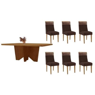 Conjunto de Jantar Nevada 6 Lugares Tampo MDF Bordas Arredondadas Marrom 180CM Móveis Rufato