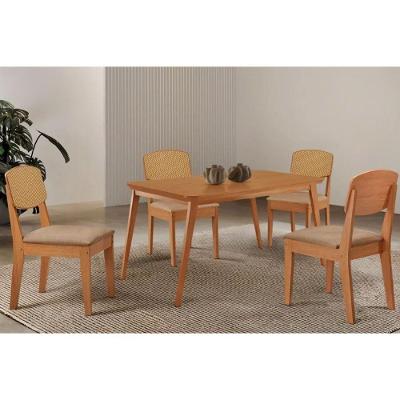 Conjunto Jantar Havana 4 Lugares Tampo MDF Retangular 120CM Linho Bege Móveis Rufato
